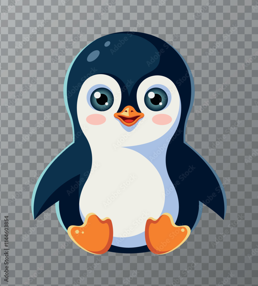 Obraz premium Cute cartoon penguin. Children's flat vector illustration on transparent background