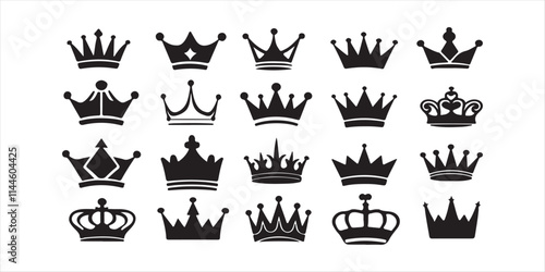 Crown set hand drawn illustration on white background.