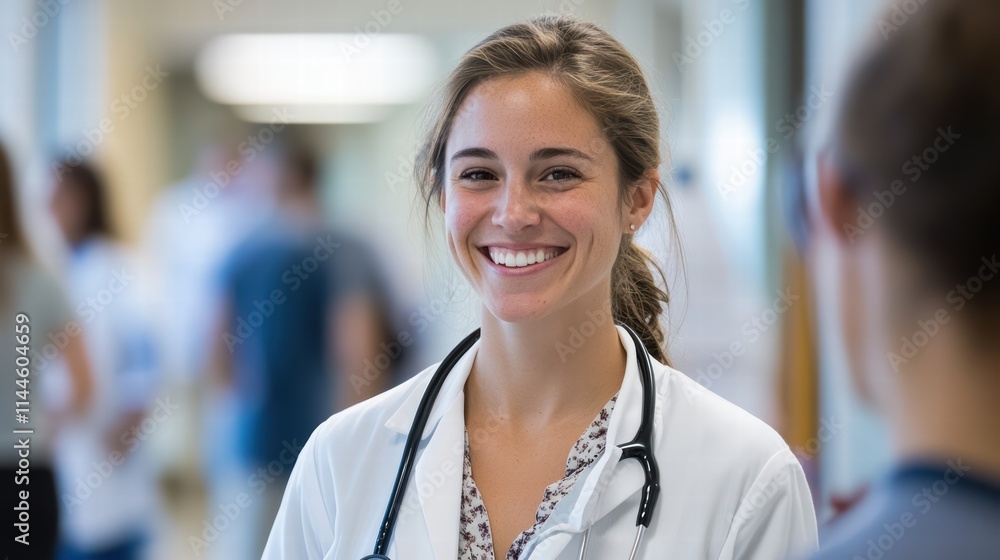 Smiling Doctor in Hospital Corridor Smiling Doctor in Hospital Corridor