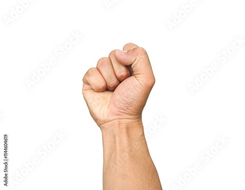 Male hands making fists isolated on a white background.	