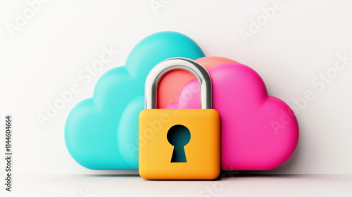 Cloud computing security protecting data with cloud and lock symbol digital space illustration abstract concept