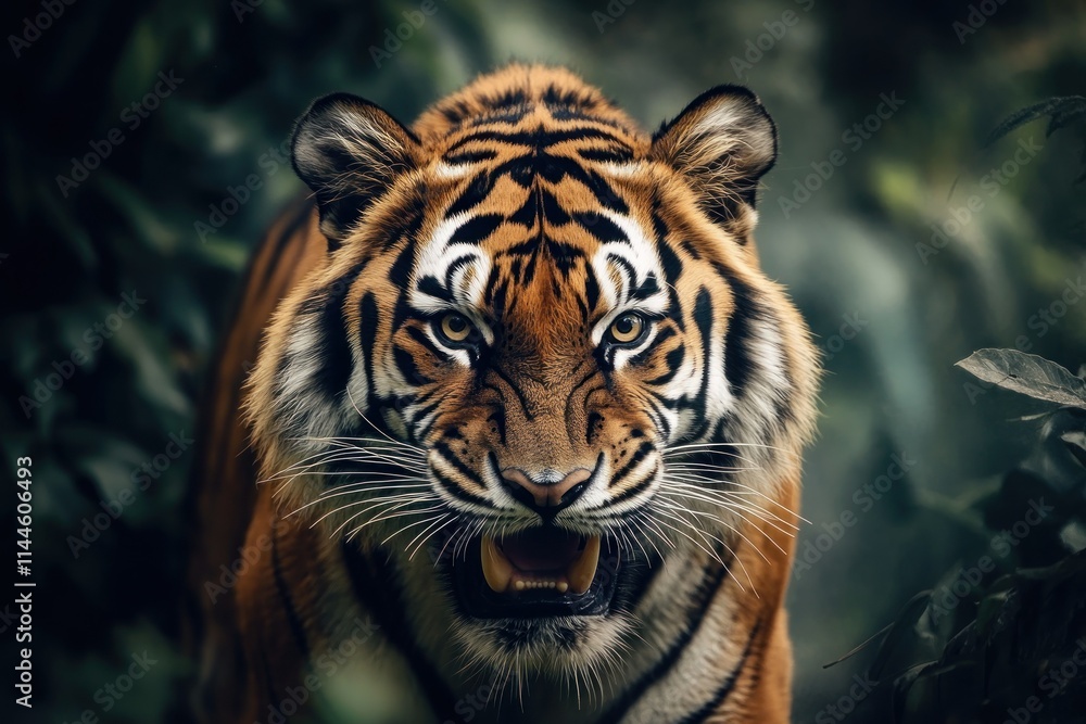 Fototapeta premium Majestic Tiger Charging Through Dense Jungle