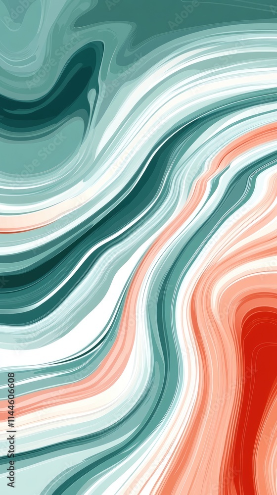 Swirls of turquoise, coral, and creamy white blend together in a mesmerizing flow, creating an artistic harmony that captivates the viewer's eye Swirls of turquoise, coral, and creamy white blend together in a mesmerizing flow, creating an artistic harmony that captivates the viewer's eye