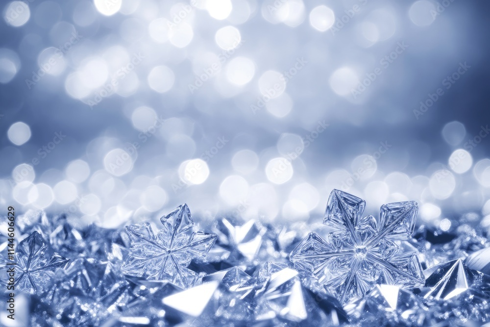Delicate frost crystals scattered across a soft surface are illuminated by gentle, diffused light, creating a magical winter atmosphere full of serenity and charm Delicate frost crystals scattered across a soft surface are illuminated by gentle, diffused light, creating a magical winter atmosphere full of serenity and charm