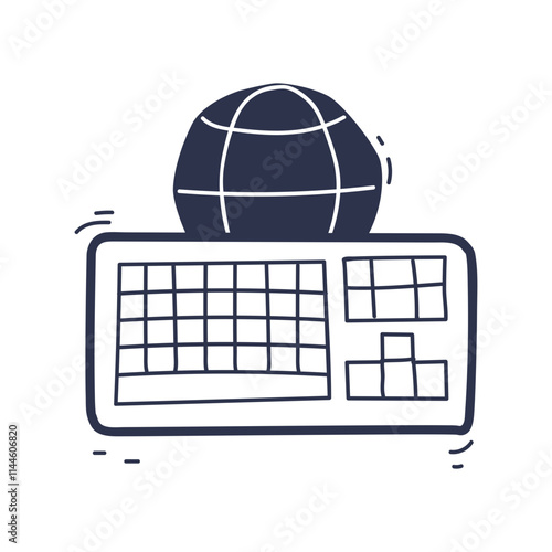 A globe atop a keyboard symbolizes global connectivity and digital communication.