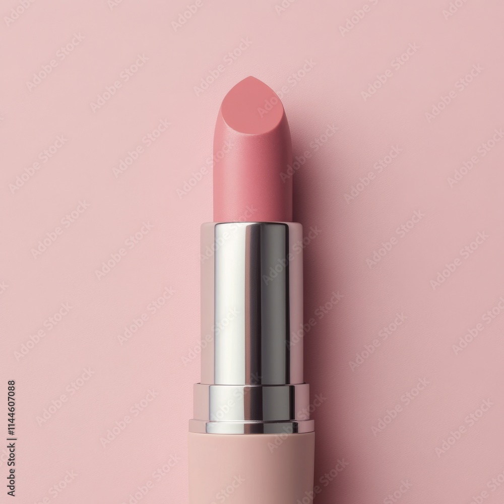 Bright pink lipstick stands against a soft pink background, showcasing a stylish cosmetic product perfect for Bright pink lipstick stands against a soft pink background, showcasing a stylish cosmetic product perfect for