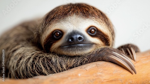 Close-up of a cute sloth resting on a branch. photo