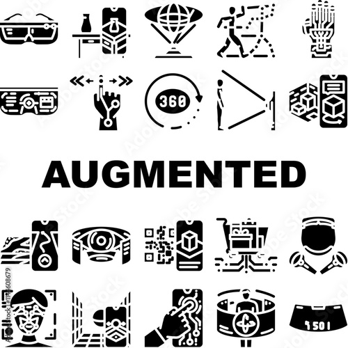 augmented reality virtual ar vr icons set vector. immersive technology, simulation interactive, experience digital, overlay augmented reality virtual ar vr glyph pictogram Illustrations