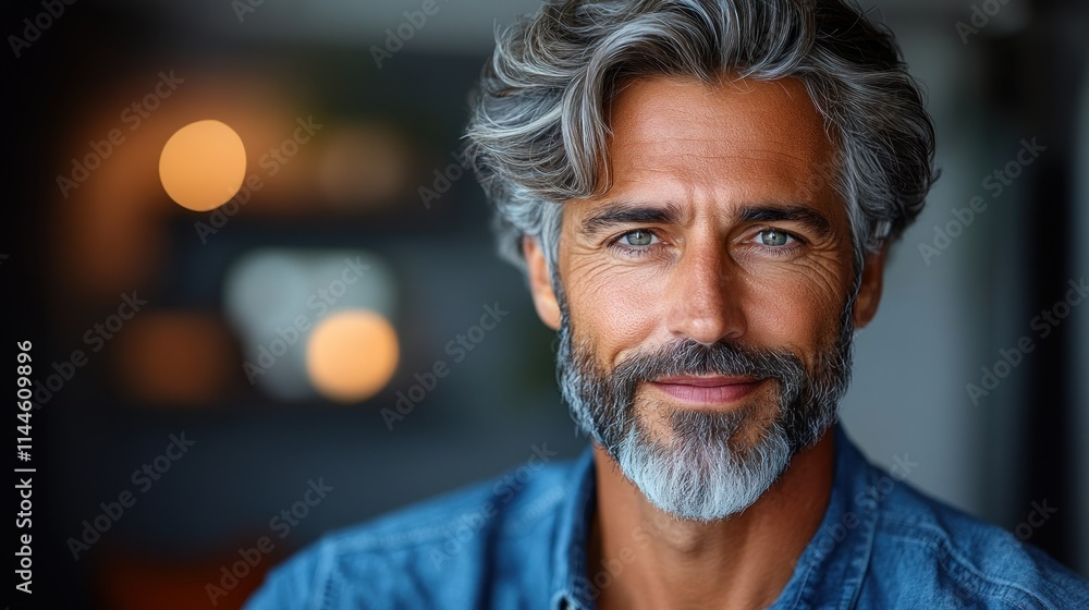 Fototapeta premium Portrait of a smiling man with gray hair and beard.