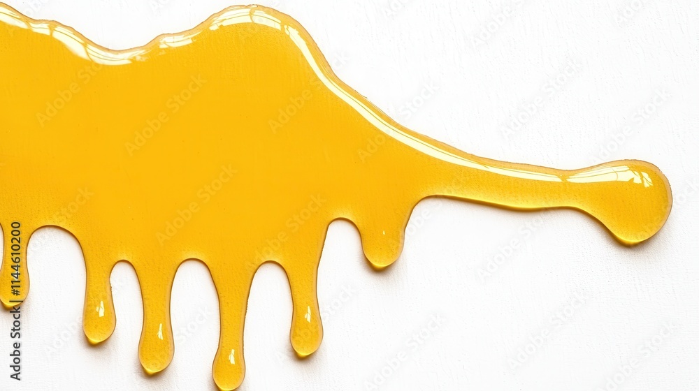 Fototapeta premium Bright Yellow Paint Drip on White Background for Creative Designs