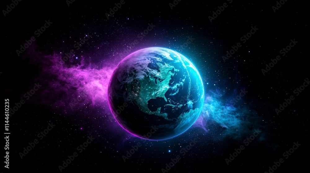 Fototapeta premium Earth in Space Cosmic Nebula Glowing Planet 4K Wallpaper