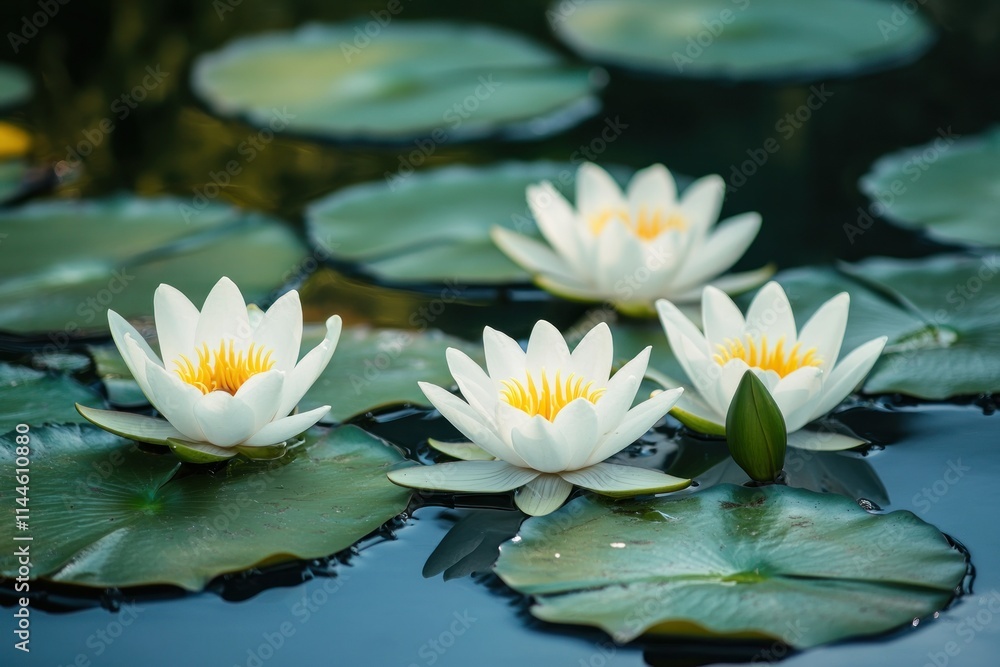 Serene Water Lilies in Tranquil Pond Setting Serene Water Lilies in Tranquil Pond Setting