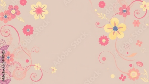 Abstract swirls and floral patterns in a retro wallpaper design, colorful, floral, pastel