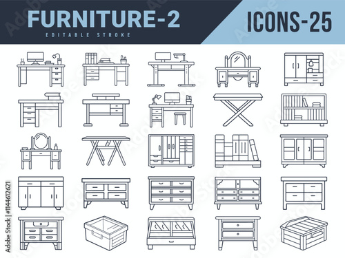 Furniture Icons sat. Vector illustration in modern thin line style of furniture icons.