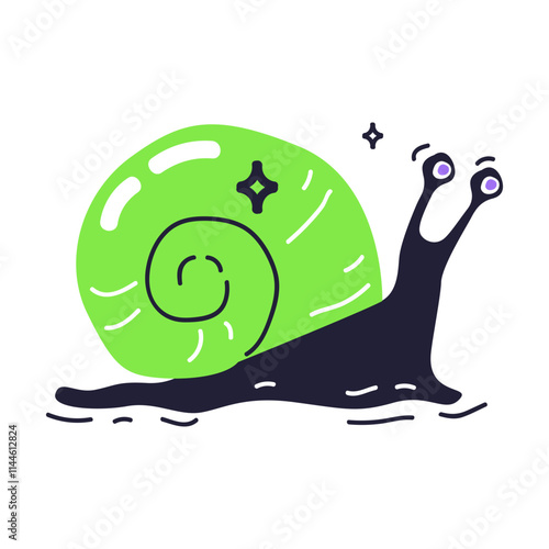 A stylized snail with a bright green spiral shell, symbolizing slow progress and nature.