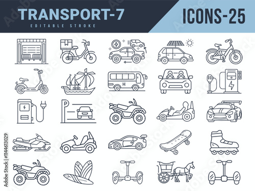 Transport Icons sat. Vector illustration in modern thin line style of Transport icons.