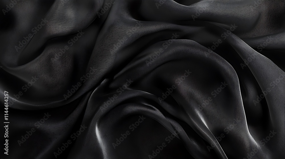 Fototapeta premium Black silk fabric as a background. AI Generated