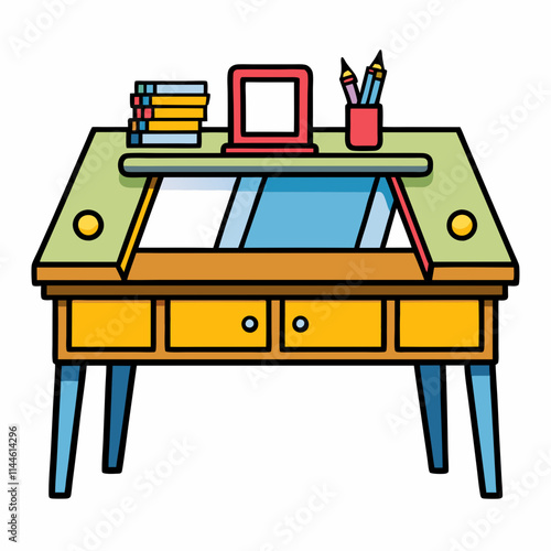 desk with supplies