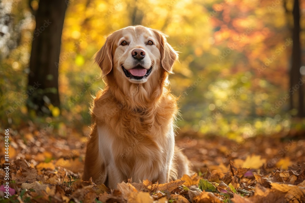 Happy Dog Posing in Autumn Forest Setting Happy Dog Posing in Autumn Forest Setting
