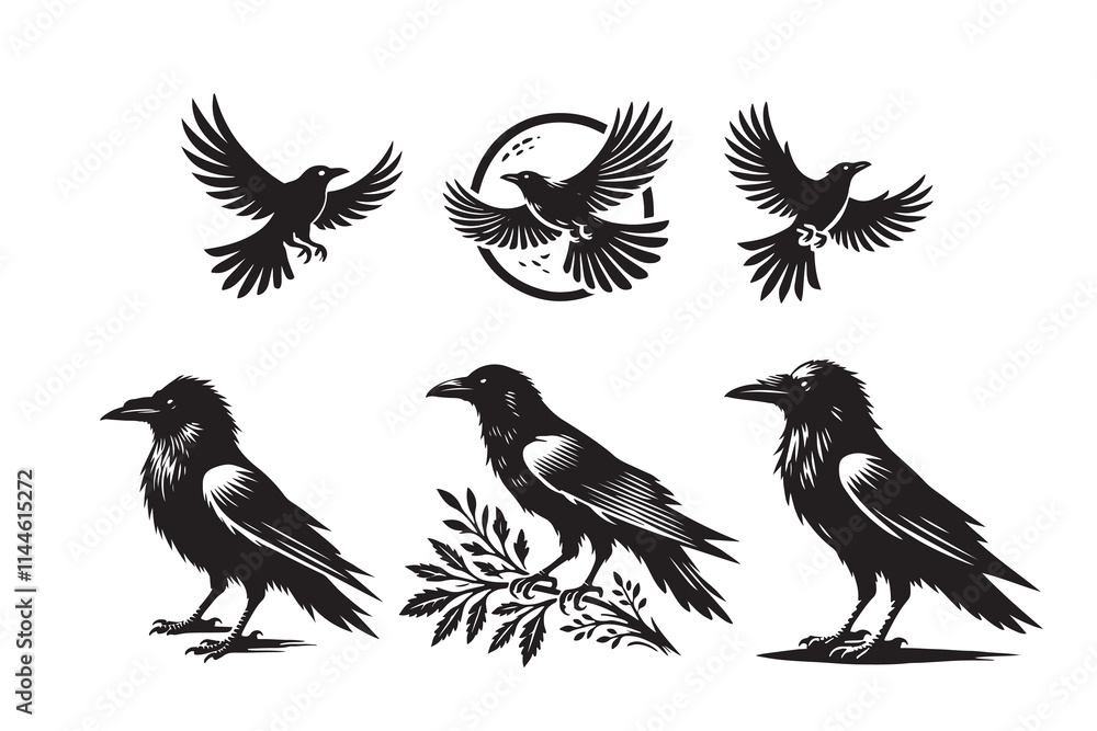 Obraz premium Crow silhouette vector illustration with white background
