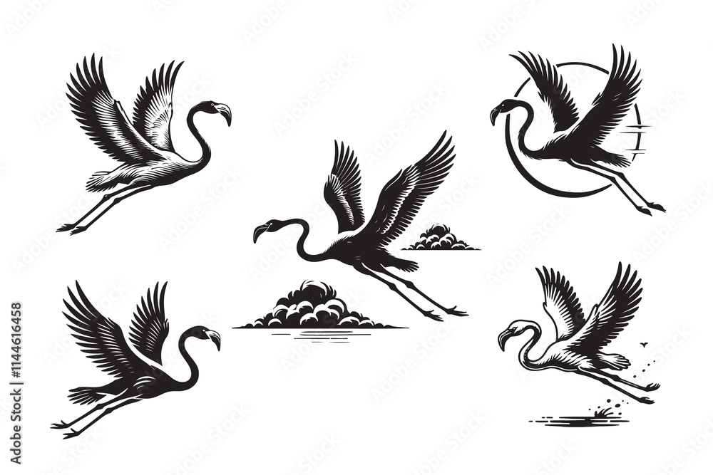 Obraz premium Flamingo silhouette vector illustration with white background