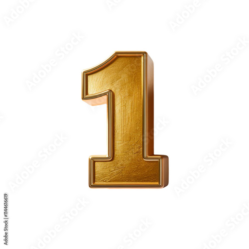 3d golden number 1 isolated on transparent background