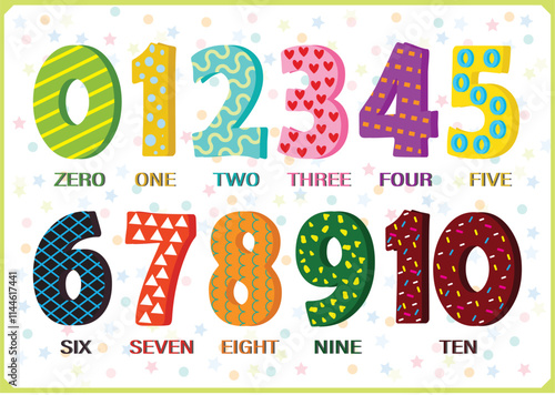 Numbers 0 to 10 for Kids, Colorful Numbers Vector Art, Cartoon Numbers