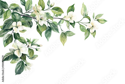 Watercolor depiction of a blossoming branch adorned with vibrant spring buds