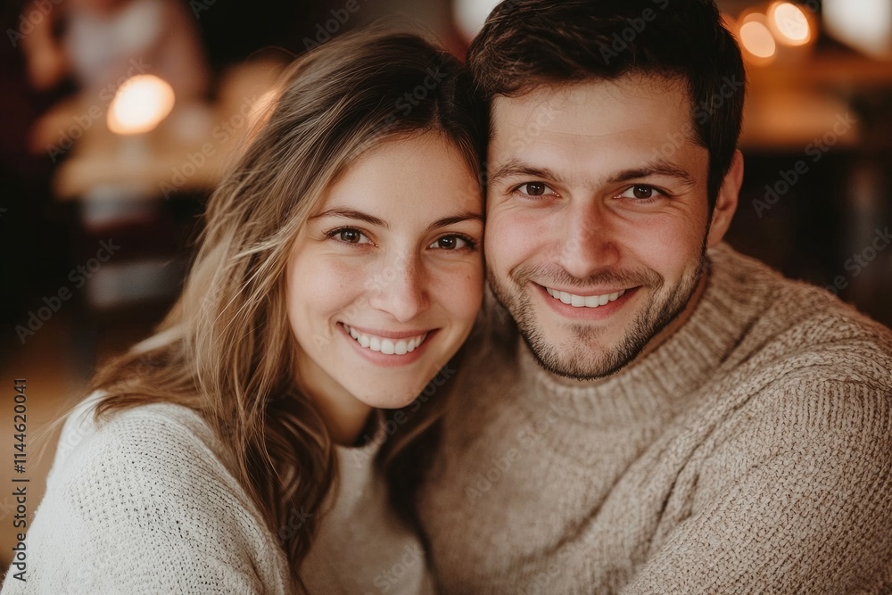 Young couple enjoying a romantic moment together in a warm and inviting cafe Young couple enjoying a romantic moment together in a warm and inviting cafe