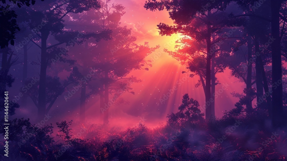 Enchanting sunset rays streaming through the mystical moody forest landscape creating a serene and ethereal atmosphere The vibrant colors and dramatic lighting cast a magical Enchanting sunset rays streaming through the mystical moody forest landscape creating a serene and ethereal atmosphere The vibrant colors and dramatic lighting cast a magical
