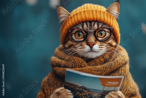  Travel-Ready Majestic Cat with Scarf, Sunhat, and Brochure