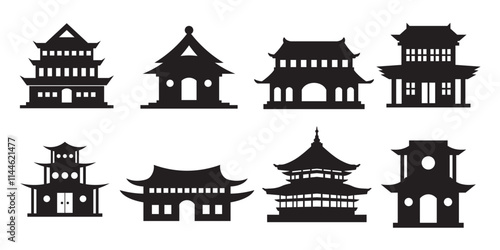 Silhouette of Chinese temple design element. Chinese traditional building good for Chinese new year celebration