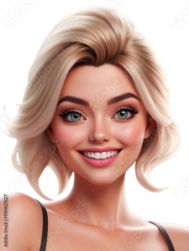 Cute Glamorous Stunning Pretty Happy Smiling Teen Female Model 3D Cartoon Style Portrait Isolated Background