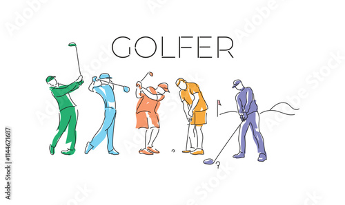Set of golfer playing golf on the field vector design illustration