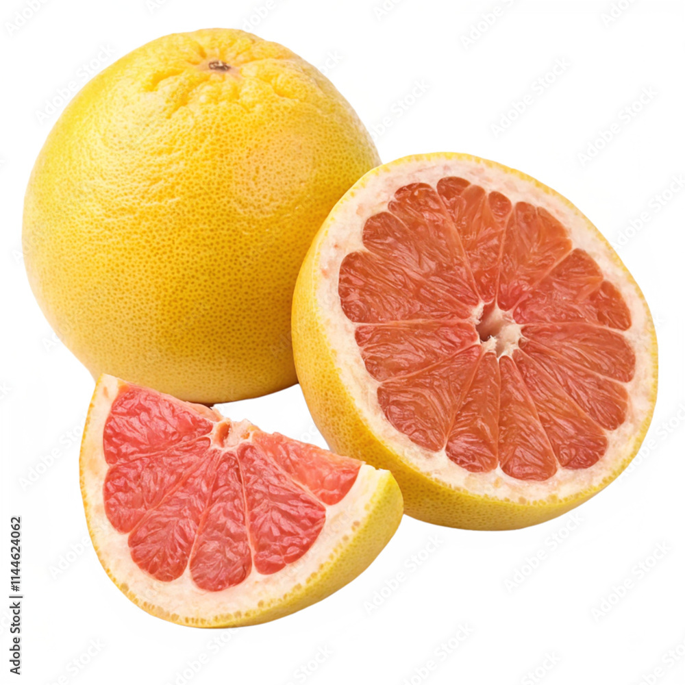 Fresh Grapefruit Slices and Whole Grapefruit Against a Black Background Fresh Grapefruit Slices and Whole Grapefruit Against a Black Background