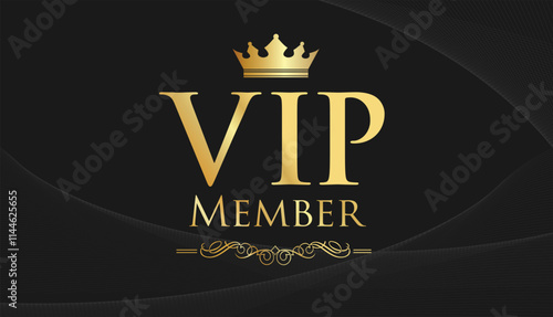 VIP and premium emblem gold color isolated on black background 