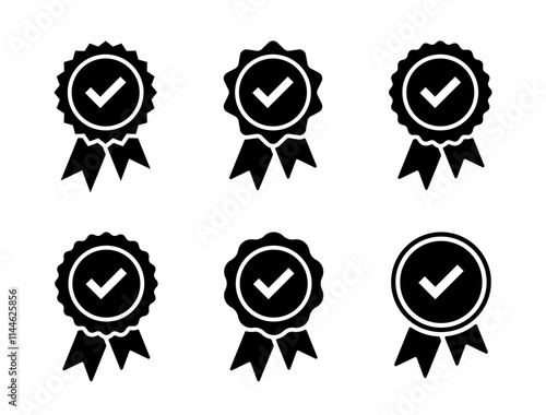 Quality warranty icon set. Certification badge concept. Approval check medal sign symbol