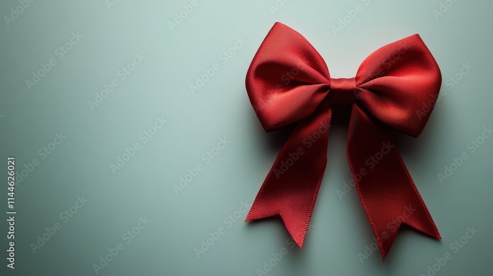 Bright red ribbon bow placed elegantly on a white surface for gift decorating Bright red ribbon bow placed elegantly on a white surface for gift decorating