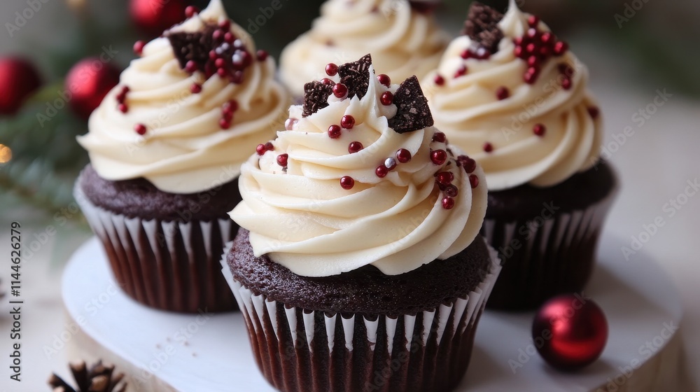 Cupcakes with festive Christmas decorations perfect for holiday celebrations and creating a joyful atmosphere Copy space image Cupcakes with festive Christmas decorations perfect for holiday celebrations and creating a joyful atmosphere Copy space image