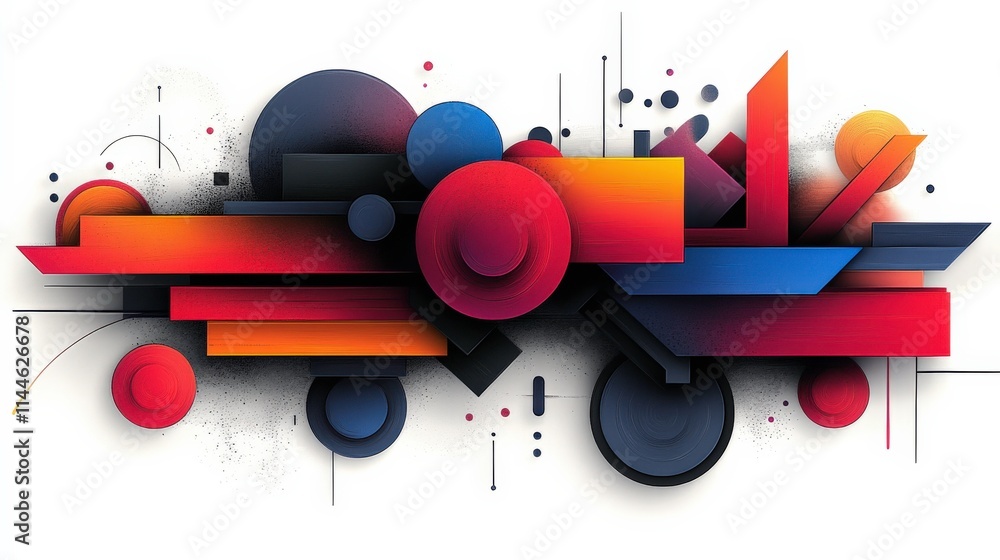 Obraz premium Vibrant Abstract Composition Featuring Geometric Shapes and Bold Colors in an Artistic Design Emphasizing Depth, Movement, and Modern Aesthetics