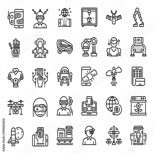 Set of future technology icons isolated on transparent background
.