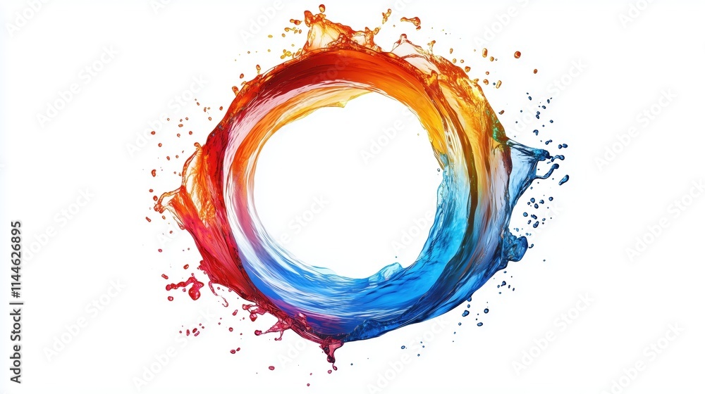 Colorful circular logo design with a splash of paint and fluid shapes, white background, high-resolution Colorful circular logo design with a splash of paint and fluid shapes, white background, high-resolution