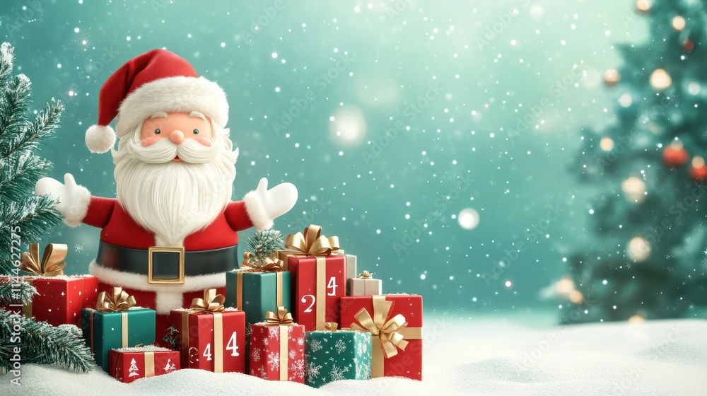 Abstract december 25 chrismas calender with santa claus and christmas gifts background Abstract december 25 chrismas calender with santa claus and christmas gifts background