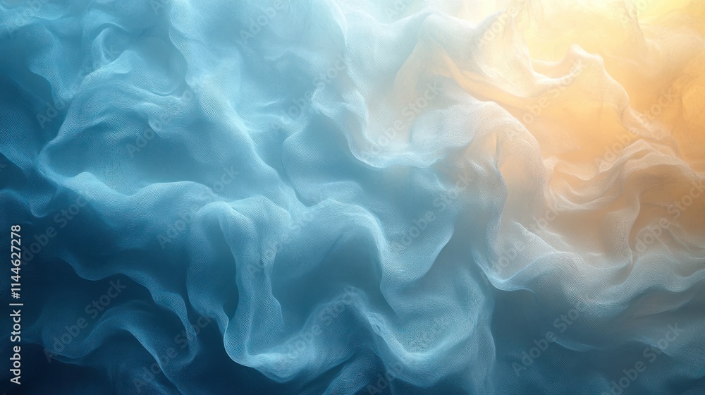 Obraz premium A soft, abstract blend of blue and orange hues resembling flowing fabric or smoke.