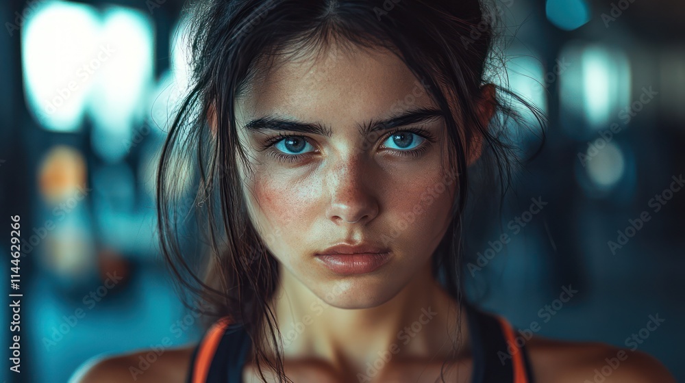 Illustration of a woman wearing sportswear resting while looking at the camera. Ai generated image Illustration of a woman wearing sportswear resting while looking at the camera. Ai generated image