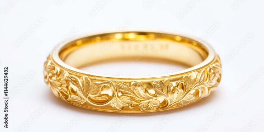 Elegant gold ring with intricate floral patterns captures timeless beauty. The shiny finish enhances its charm. Perfect for weddings or special occasions. AI Elegant gold ring with intricate floral patterns captures timeless beauty. The shiny finish enhances its charm. Perfect for weddings or special occasions. AI