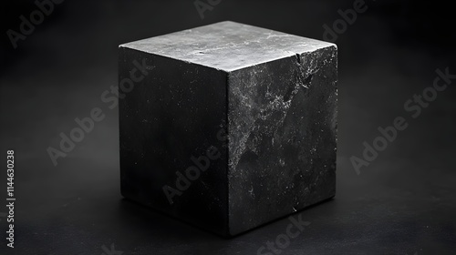 A black cube sits on a black surface