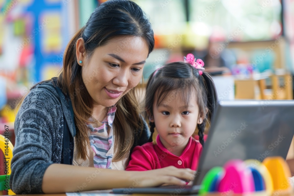 teacher and girl at laptop horizontal teacher and girl at laptop horizontal