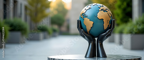 Protecting Our Planet: A delicate Earth cradled in hands, symbolizing global care and responsibility. photo