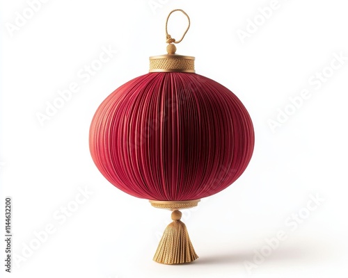 A vibrant red lantern, symbolizing celebration and festivity, showcases traditional craftsmanship. Perfect for cultural themes and festive designs. photo